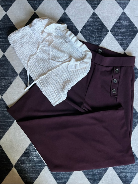 LOFT Pants - LOFT Women's Maroon Wide-Leg Pants with a Lace tie front Blouse